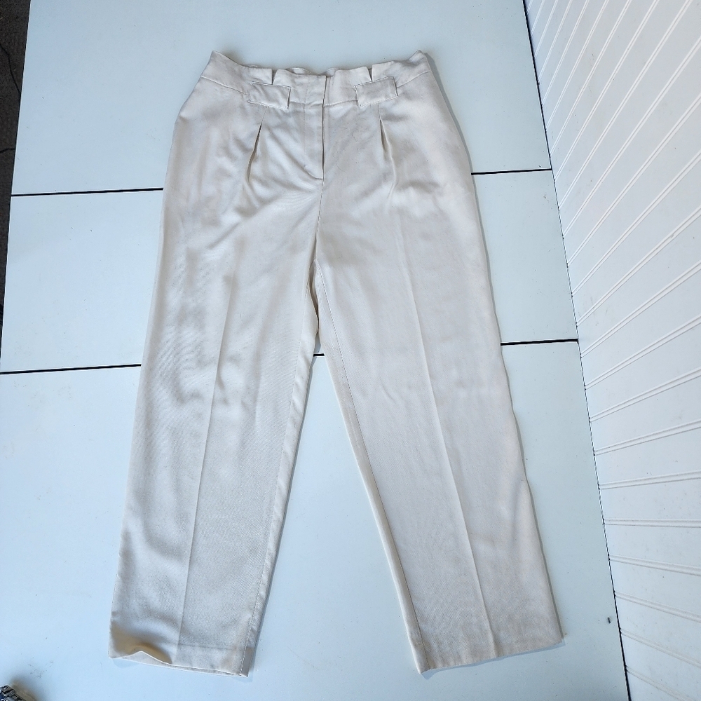 Chico's 1R Pleated Ankle Pants Easy Lyocell Lycra Pants Beige 8 REG